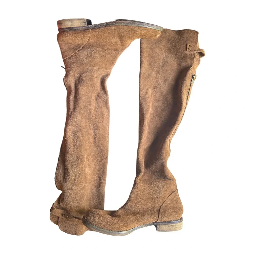 Free People Carlisle Boot Suede Brown Over The Knee Distressed Tall Boots 40